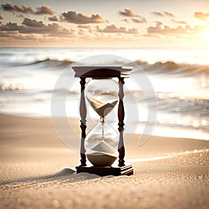 Hourglass On Tropical Beach With Waves