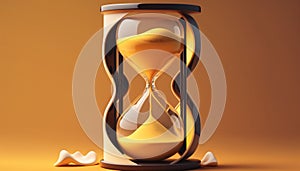 Hourglass on the yellow background with copy space. Concept of running out of time and deadline Ai, generative