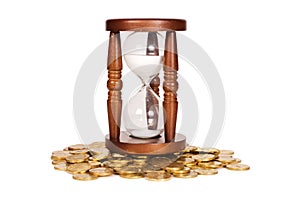 Hourglasses and coin time concept