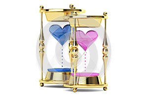 Hourglasses with hearts, 3D rendering