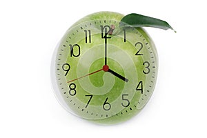 Hours against green apple