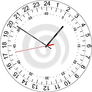24 hours clock dial with the seconds dial. Vector Illustration photo