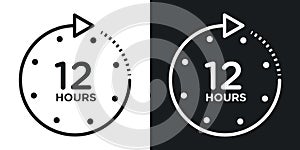 12 hours clock line icon set