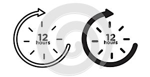 12 hours clock line icon set