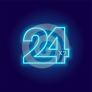 24 hours and 7 days open service neon sign background photo