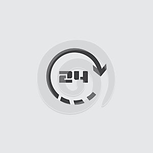 24 hours icon in a flat design in black color. Vector illustration eps10
