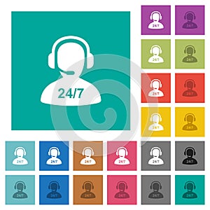 24 hours operator service square flat multi colored icons