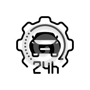 Black solid icon for 24Hours Service, hours and anytime