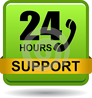 24 hours support web button green