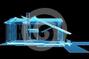 House 3D rendered xray blue