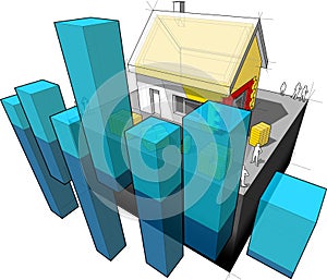 House with additional insulation and business diagram photo