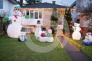 House all decked out for christmas with snowmen