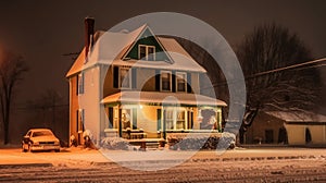 A house along the road in winter. AI Generated