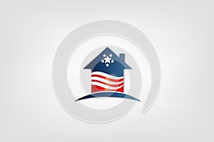 House with American flag icon logo