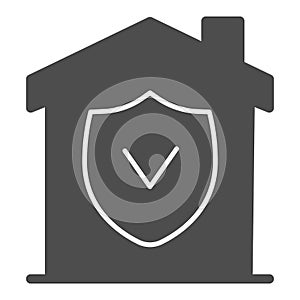 House with approved protection solid icon, smart home concept, checked building security vector sign on white background