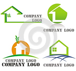 House, architecture, real estate green logos