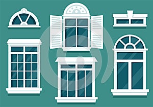 House Architecture with Set of Doors and Windows Various Shapes, Colors and Sizes in Template Hand Drawn Cartoon Flat Illustration