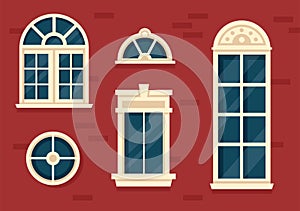 House Architecture with Set of Doors and Windows Various Shapes, Colors and Sizes in Template Hand Drawn Cartoon Flat Illustration