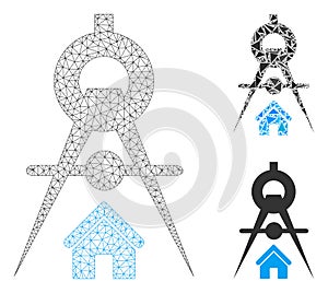 House Architecture Vector Mesh 2D Model and Triangle Mosaic Icon
