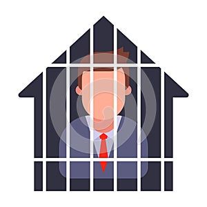 house arrest of a man in a suit. quarantine a person.