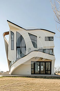 House with an asymmetrical facade, bold angles, and unexpected curves, epitomizing daring architectural creativity