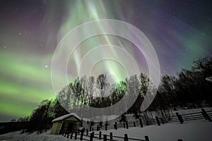 House, Aurora, night sky at alaska, fairbanks photo
