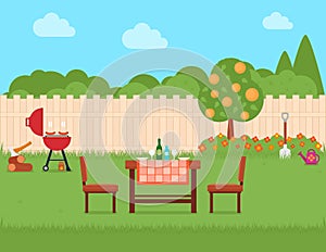 House backyard with grill and garden