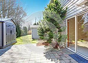 House backyard with small shed