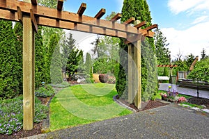 House backyard view. Garden entrance