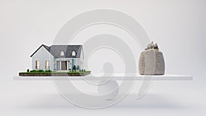 House and bag on scale.White background.