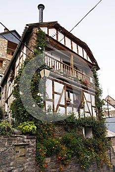 House with balconies and flowers photo