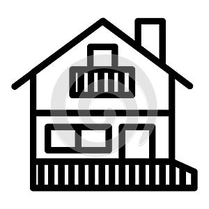House with balcony line icon. Home vector illustration isolated on white. Attic cottage outline style design, designed