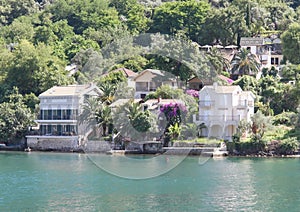 House on the bank of the Kotor Bay in Montenegro in summer