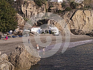 House on the beach in Nerja on the Eastern End of the Costa del Sol in Spain