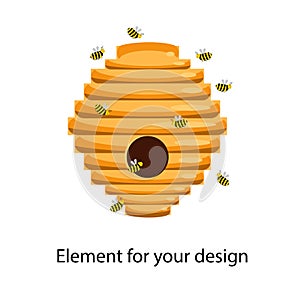 House for the bees. Bee hive. Vector illustration isolated on a white background