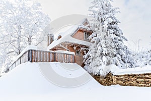 House in Beskidy mountains in winter season, Koszarawa, Beskidy Mountains, Poland