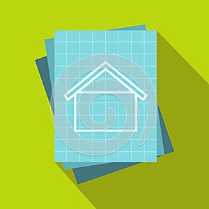 House blueprint icon, flat style