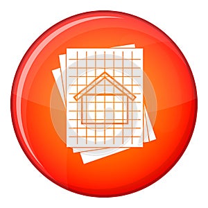 House blueprint icon, flat style