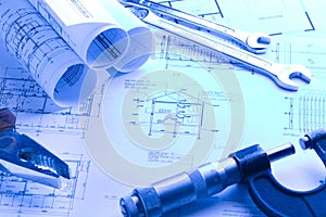 House blueprint with micrometer