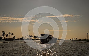 House Boat in Kerala back water and sun rays