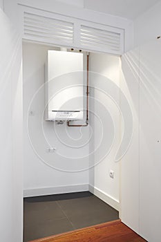 House boiler room with white walls