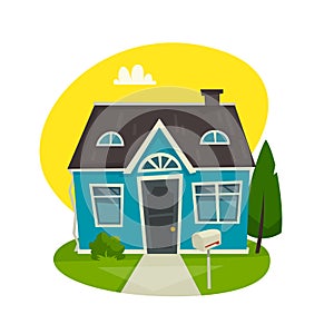 House building concept, cottage exterior, cartoon vector illustration