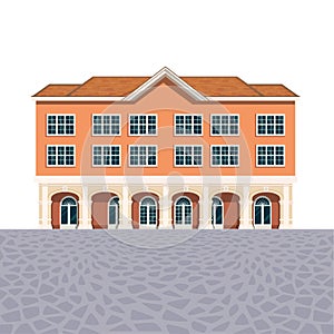 House building icon, luxury hotel detailed illustration, administrative classic exterior design, front view