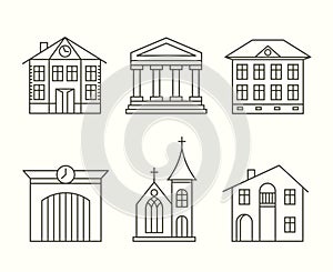 House building icons set in line style