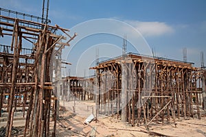 House building infrastructure made by wood under construction