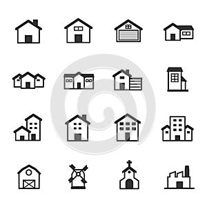 House and Buildings Icons, Vector Illustration Design