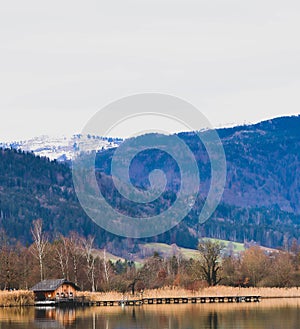 a house by a calm lake