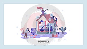 House, car and medical insurance. Health and life insurance concept. Home repair. Vector web site design template