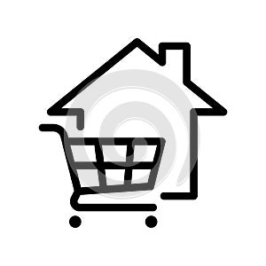 House with cart icon, Home shopping online, E-shop, E-commerce and marketing