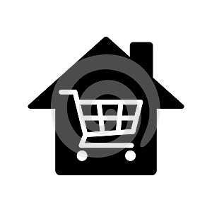 House with cart icon, Home shopping online, E-shop, E-commerce and marketing concept